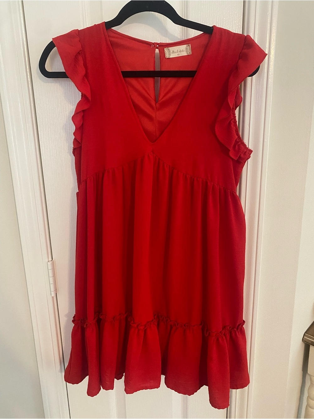 Altar'd State Red V-Neck Mini Dress with Ruffle Detail